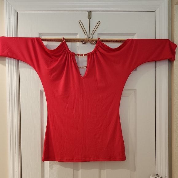 bebe Tops - Bebe Hot Pink Cold Shoulder Top with Gold Chain Accent Size M